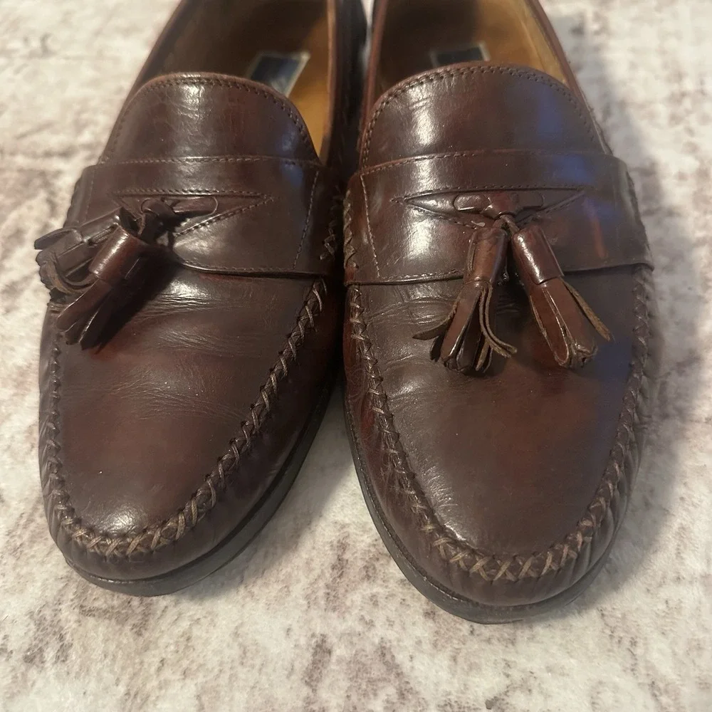 Bragano by Cole Haan Brown Leather Tassel Loafers Mens 11‎ Italy Office Vintage